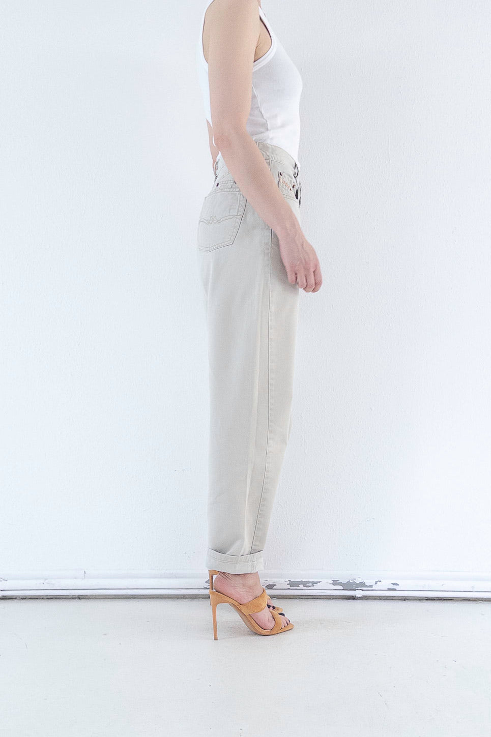W28 L34 Diesel Hose High Waist | Beige Sand 80s 90s Vintage Mom Fit Made in Italy