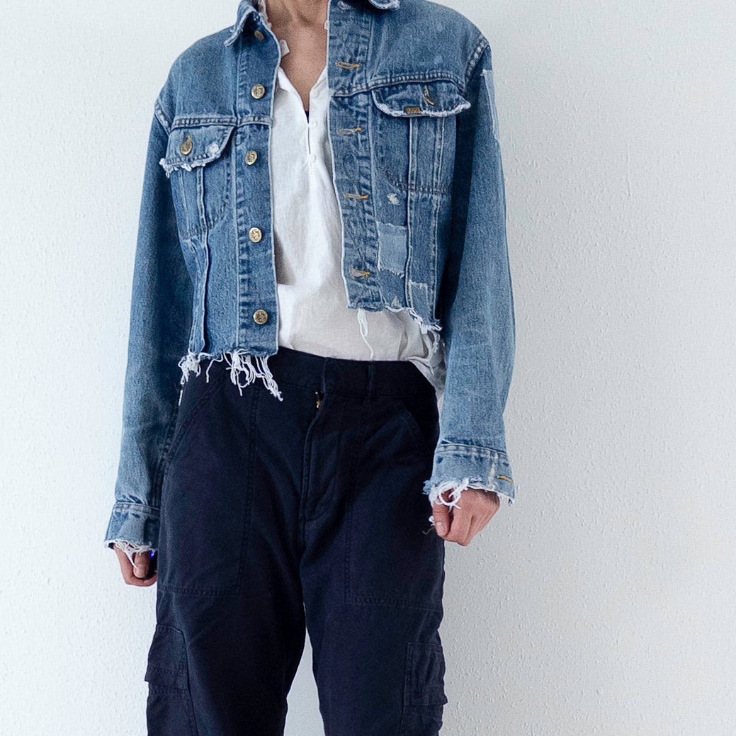 Gr. M Lee Riders Jeansjacke Patchwork 70s Vintage Made in Canada Reworked