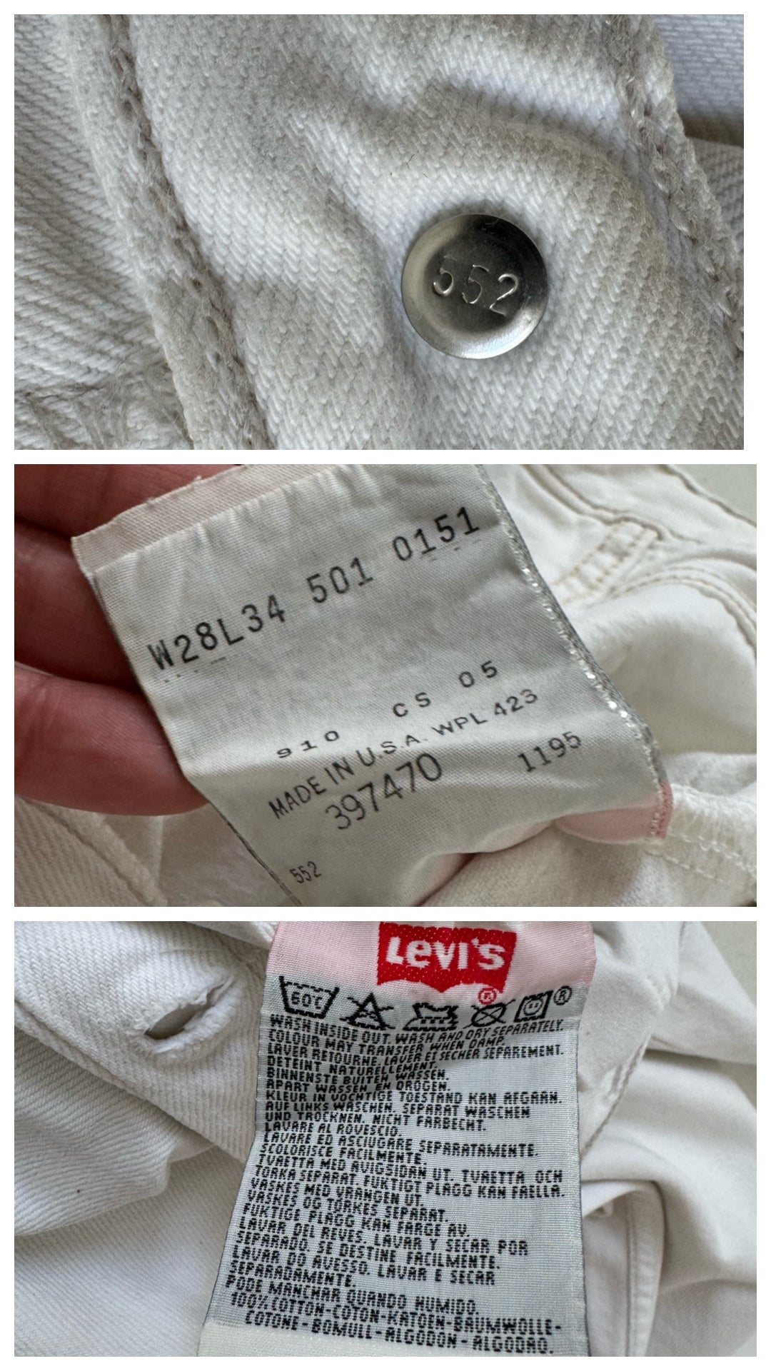 W26 L34 Levis 501 weiß 90s Vintage Made in USA