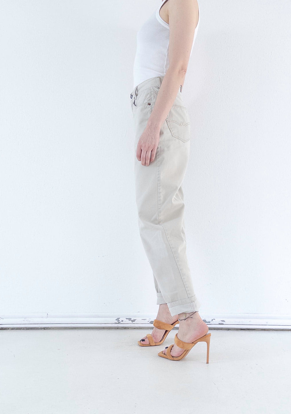 W28 L34 Diesel Hose High Waist | Beige Sand 80s 90s Vintage Mom Fit Made in Italy