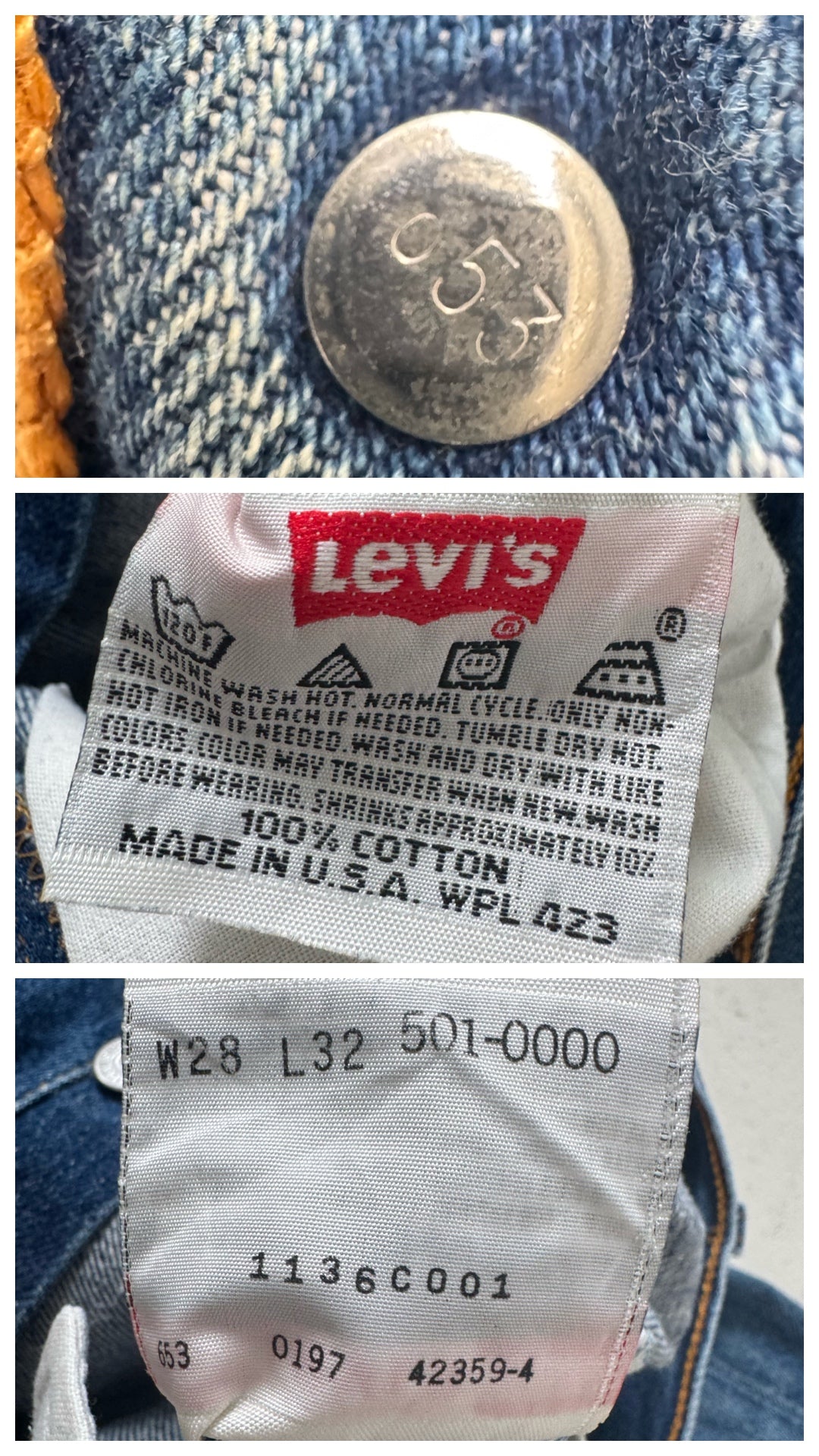 W25 W26 L28 Levis 501 90s Vintage Made in USA