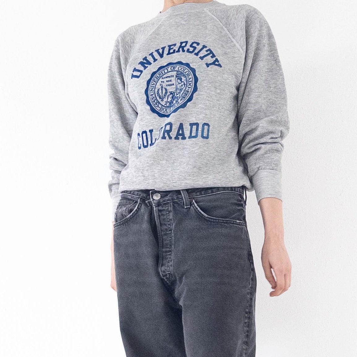 Gr. XS - S Velva Sheen University of Colorado Raglan Crewneck  Flocked Print 70s Vintage Made in USA