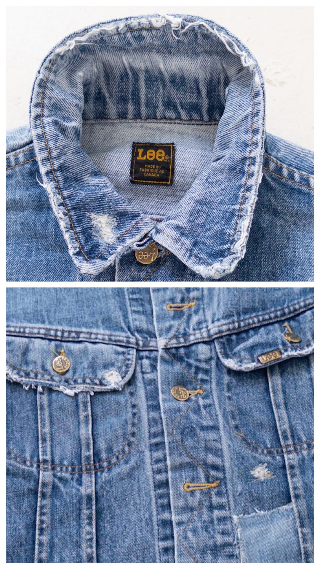 Gr. M Lee Riders Jeansjacke Patchwork 70s Vintage Made in Canada Reworked