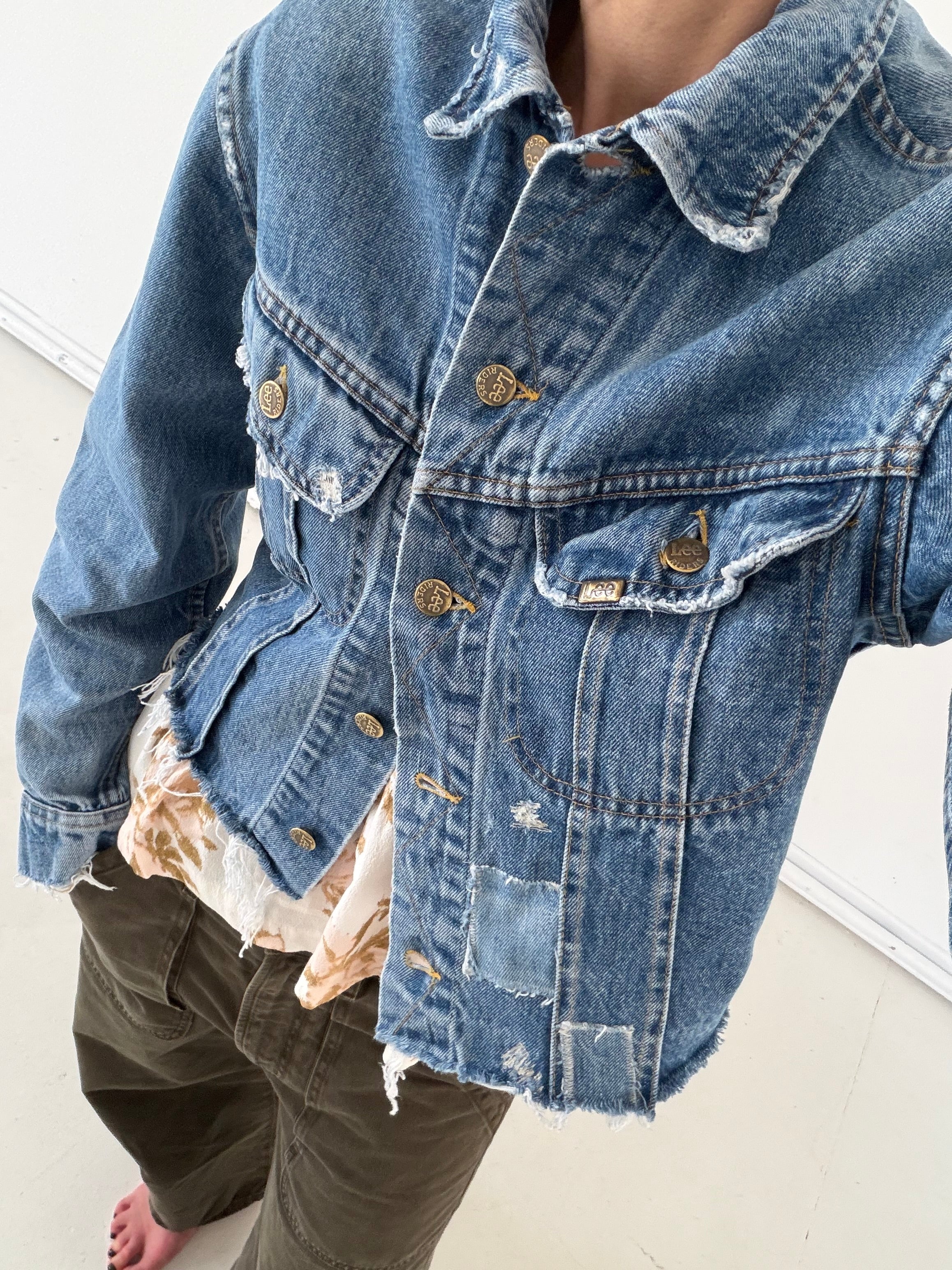 Gr. M Lee Riders Jeansjacke Patchwork 70s Vintage Made in Canada Reworked