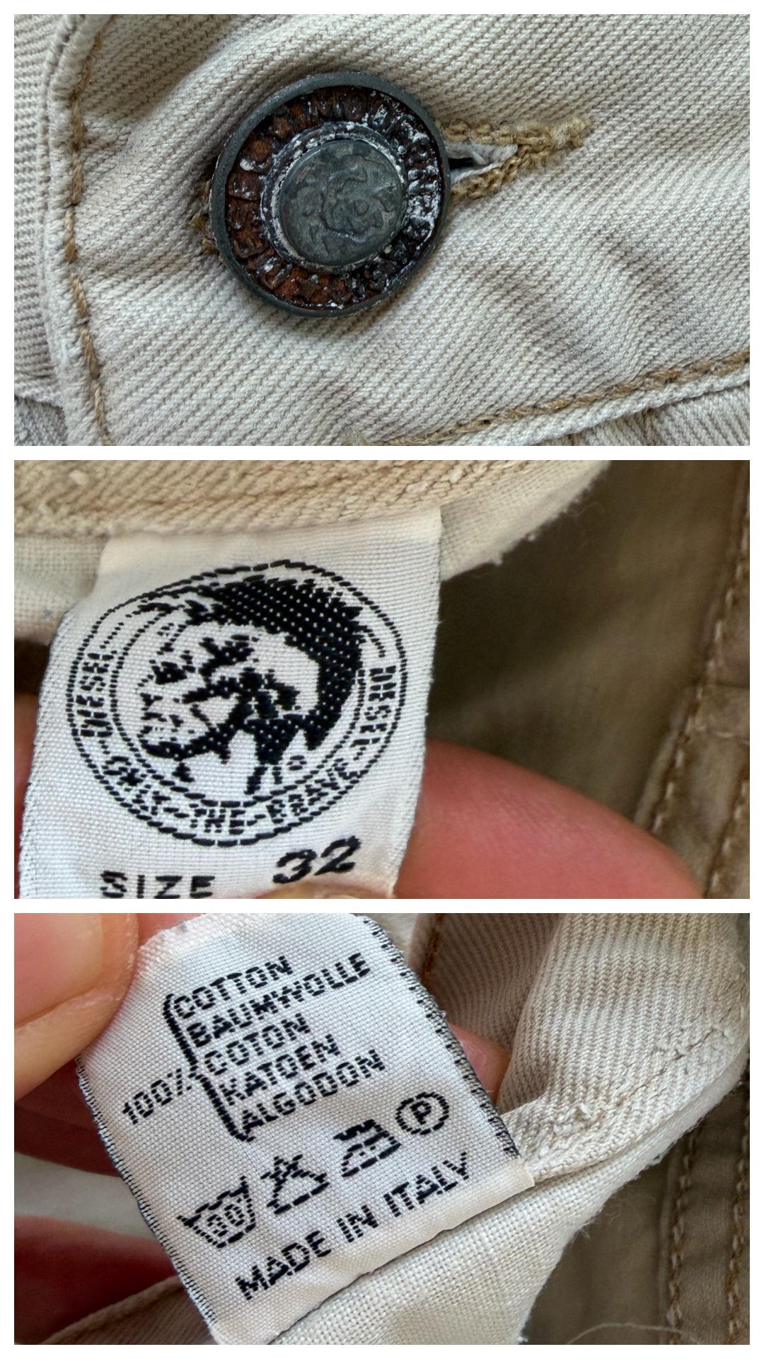 W28 L34 Diesel Hose High Waist | Beige Sand 80s 90s Vintage Mom Fit Made in Italy