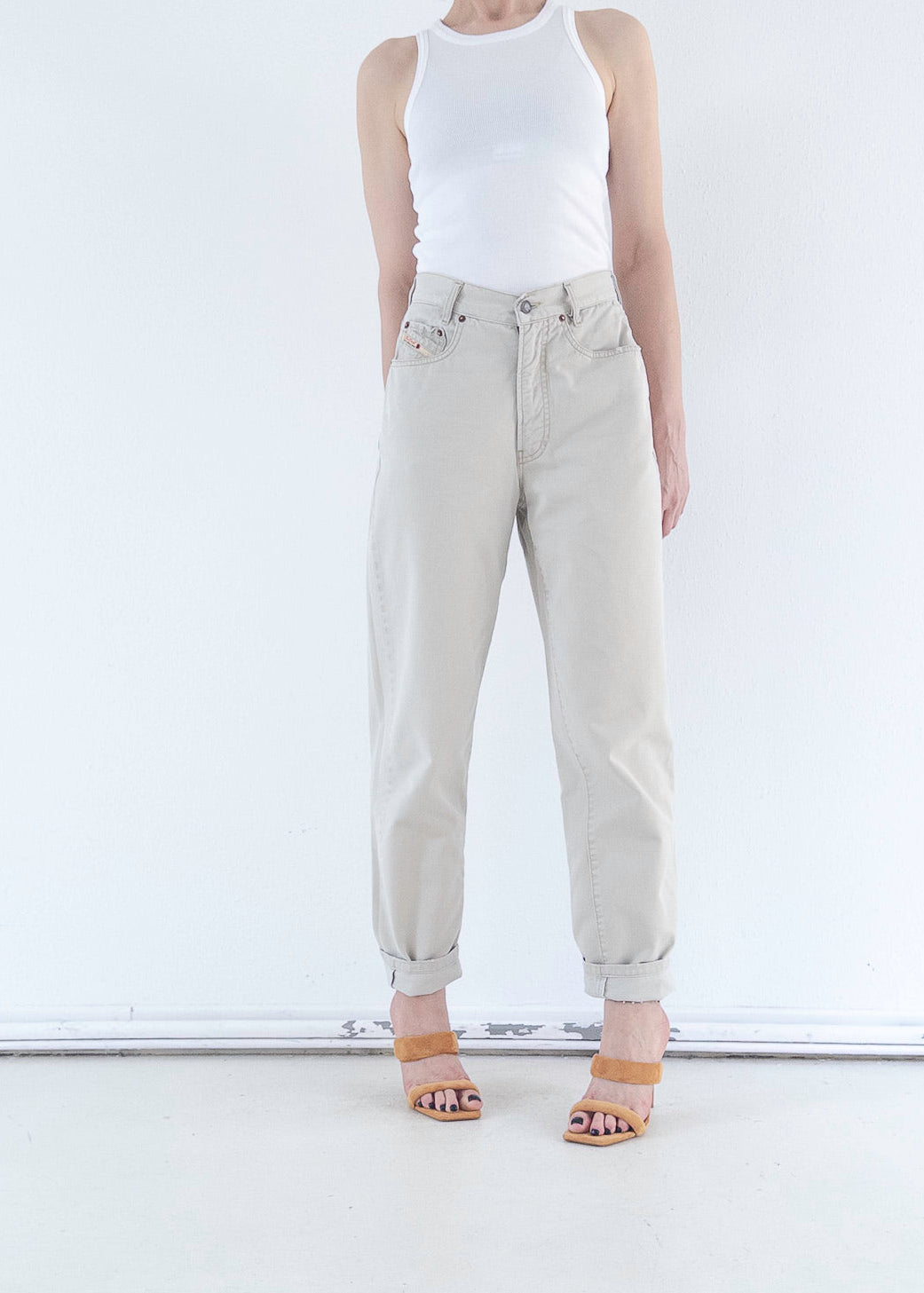 W28 L34 Diesel Hose High Waist | Beige Sand 80s 90s Vintage Mom Fit Made in Italy