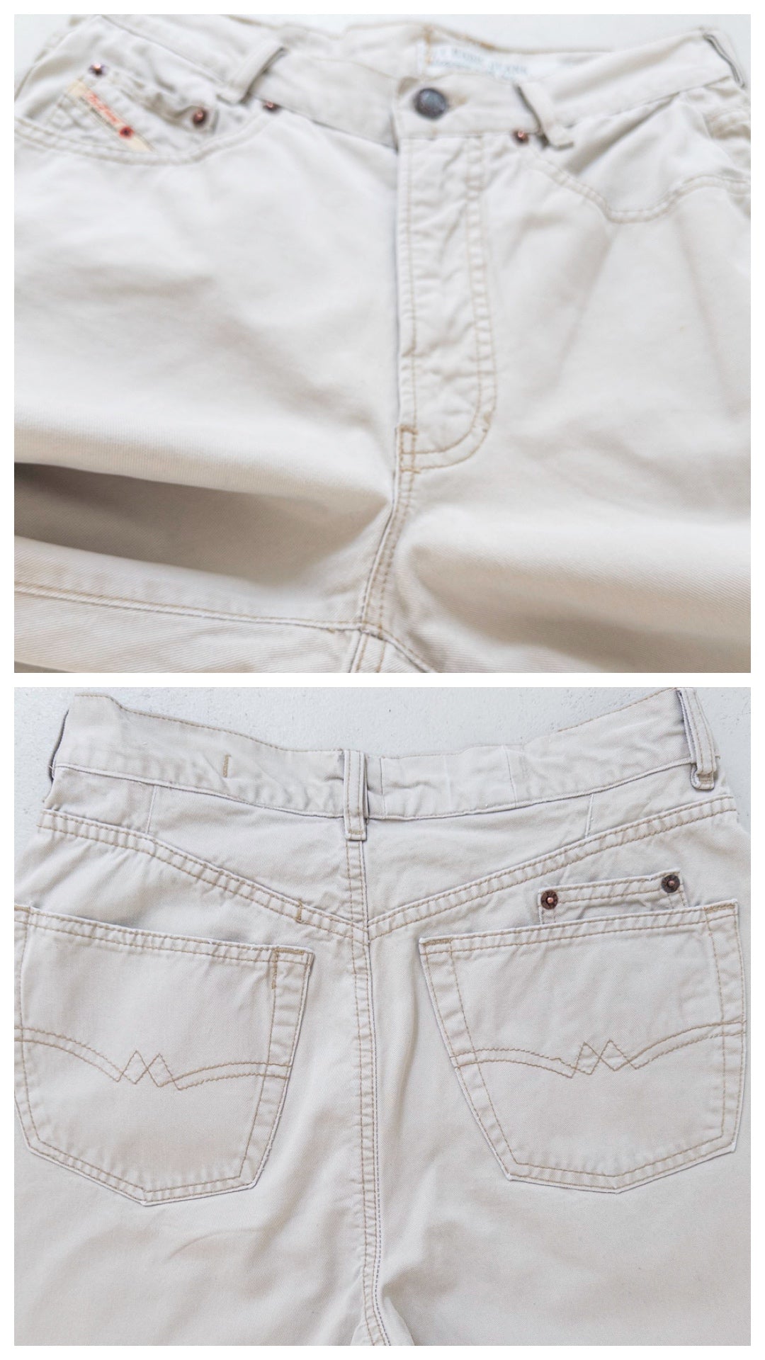 W28 L34 Diesel Hose High Waist | Beige Sand 80s 90s Vintage Mom Fit Made in Italy