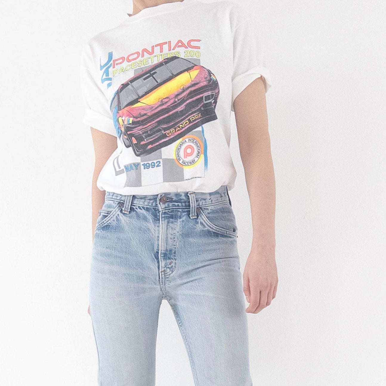 Gr. M - L Oneita Power-T Nascar Pontiac Pacesetters 200 Single Stitch T-Shirt 90s Vintage Made in USA