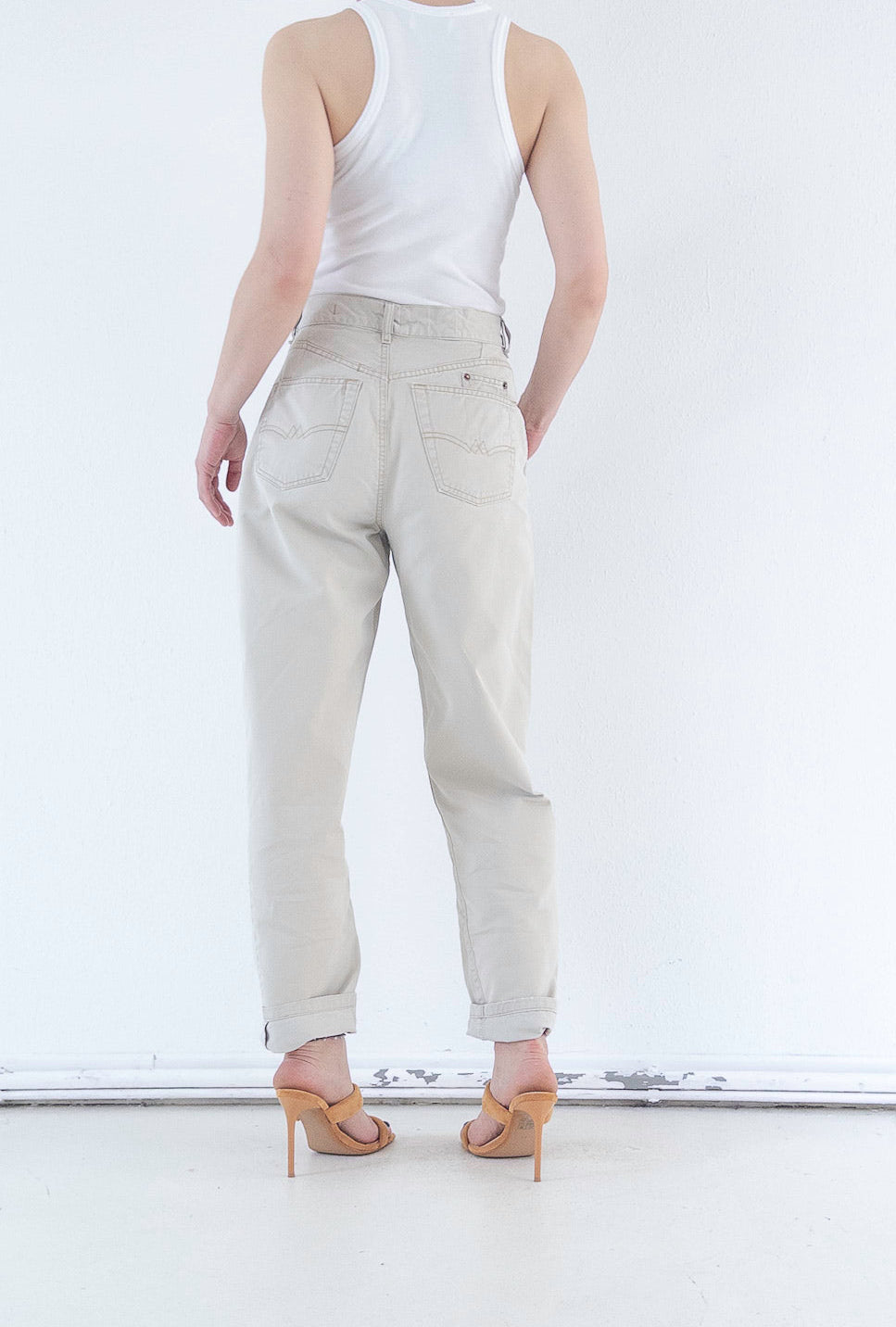 W28 L34 Diesel Hose High Waist | Beige Sand 80s 90s Vintage Mom Fit Made in Italy