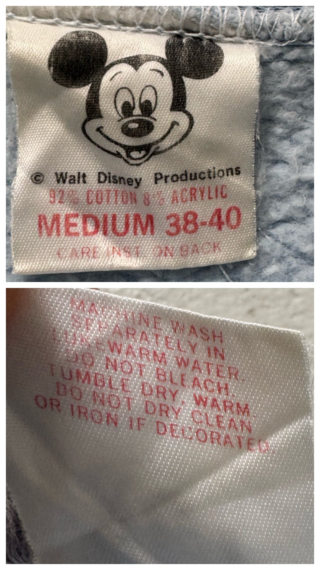 Gr. XS - S  Walt Disney Productions Mickey Mouse Raglan Crewneck Sweatshirt 70s Made in USA