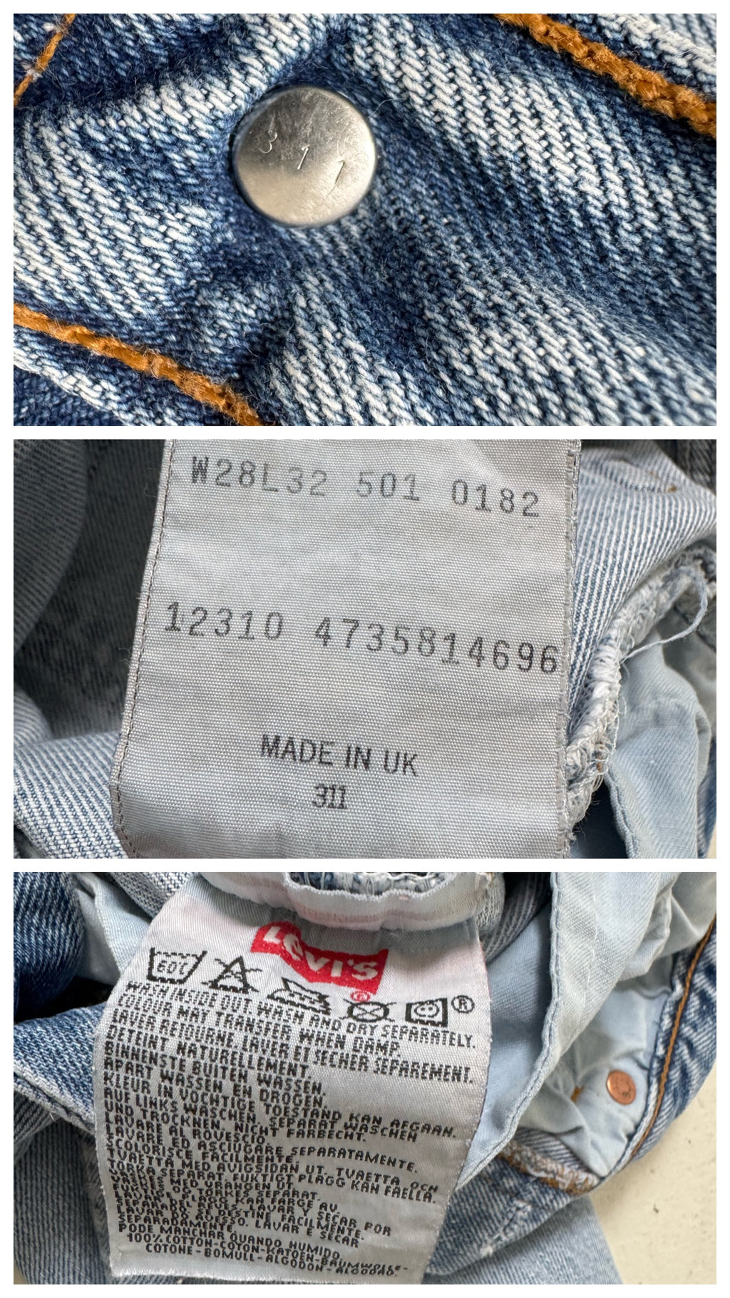 W26 L32 Levis 501 90s Vintage Made in UK