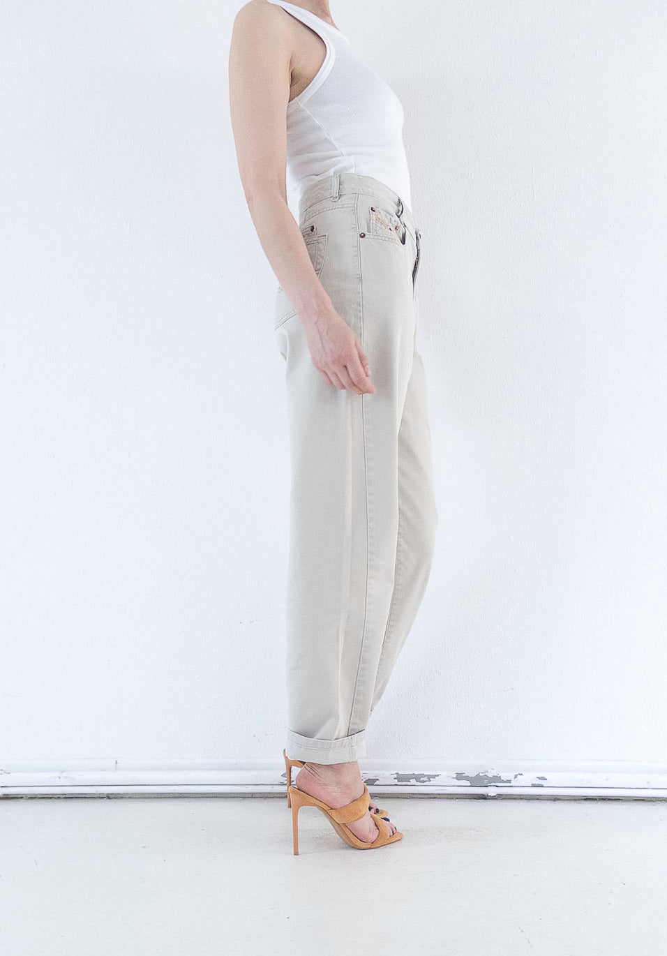 W28 L34 Diesel Hose High Waist | Beige Sand 80s 90s Vintage Mom Fit Made in Italy