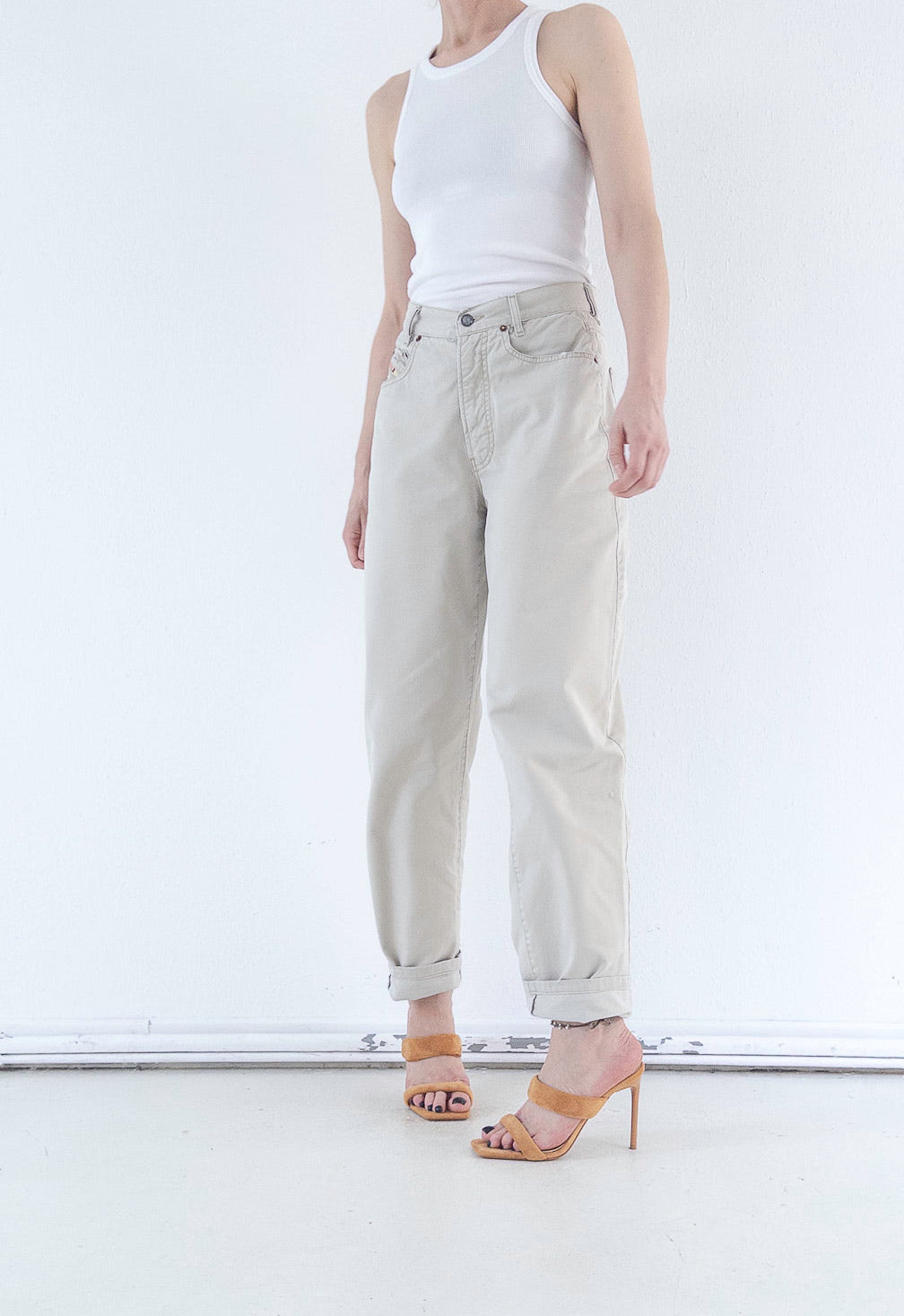 W28 L34 Diesel Hose High Waist | Beige Sand 80s 90s Vintage Mom Fit Made in Italy