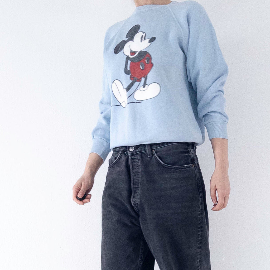 Gr. XS - S  Walt Disney Productions Mickey Mouse Raglan Crewneck Sweatshirt 70s Made in USA