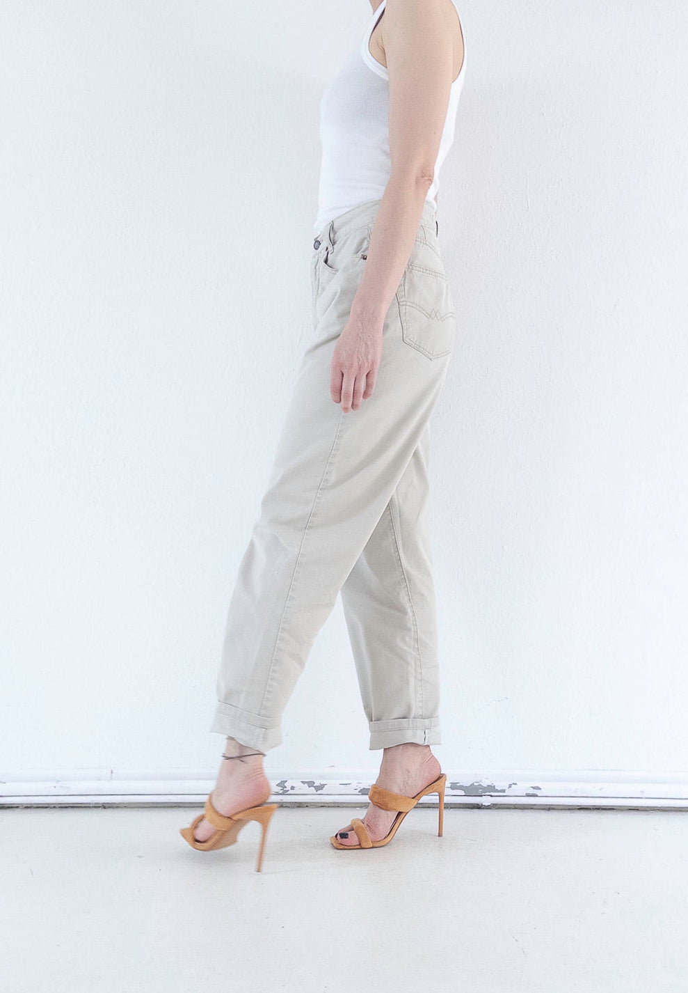 W28 L34 Diesel Hose High Waist | Beige Sand 80s 90s Vintage Mom Fit Made in Italy
