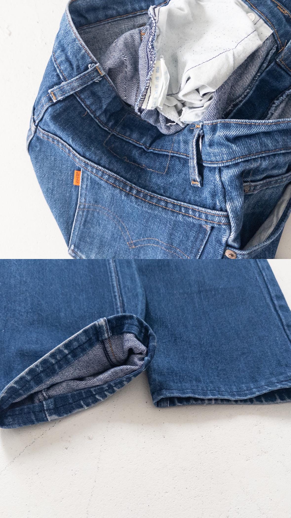 Levis Jeans W27-28 70s 80s Vintage Faded Dark Blue Orange Tab Cigarette Jeans
