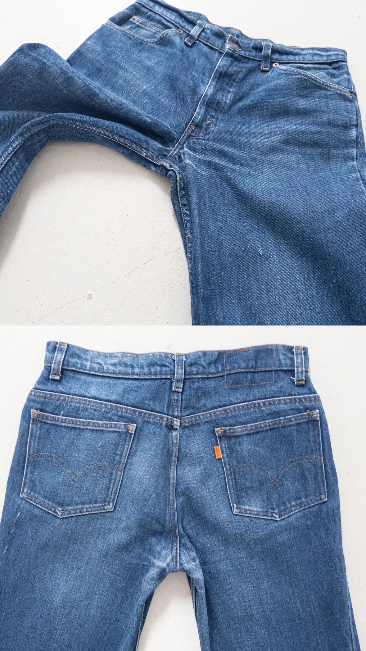 Levis Jeans W27-28 70s 80s Vintage Faded Dark Blue Orange Tab Cigarette Jeans