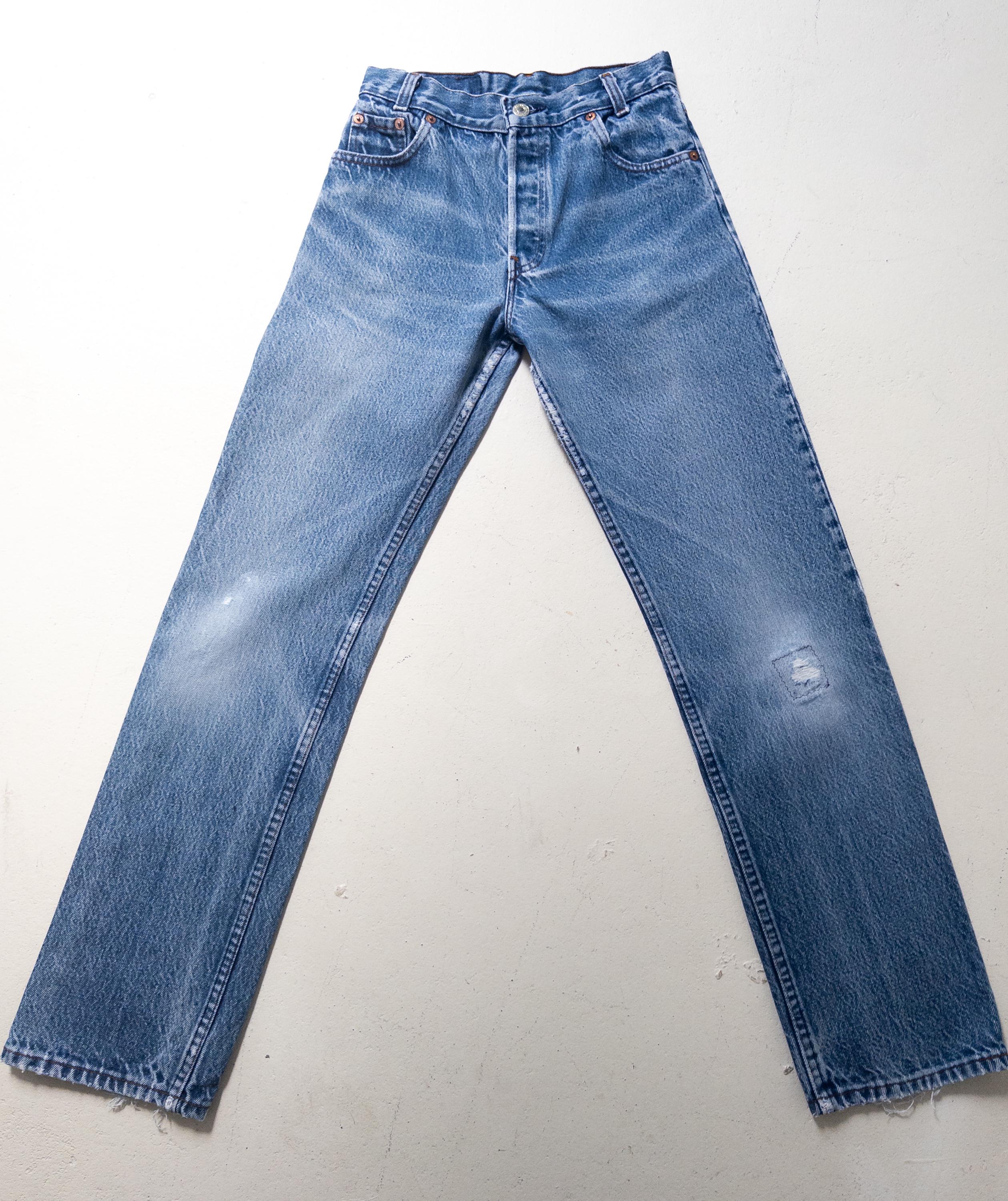 Levis 301 Jeans W23 w24 L30 80s Vintage Made in USA Button Fly Faded Mid Blue Denim 1980