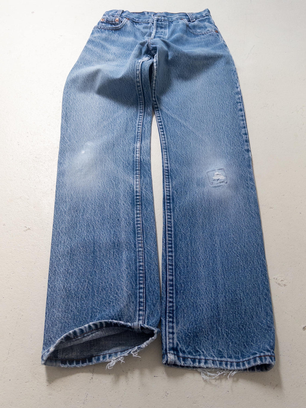 Levis 301 Jeans W23 w24 L30 80s Vintage Made in USA Button Fly Faded Mid Blue Denim 1980