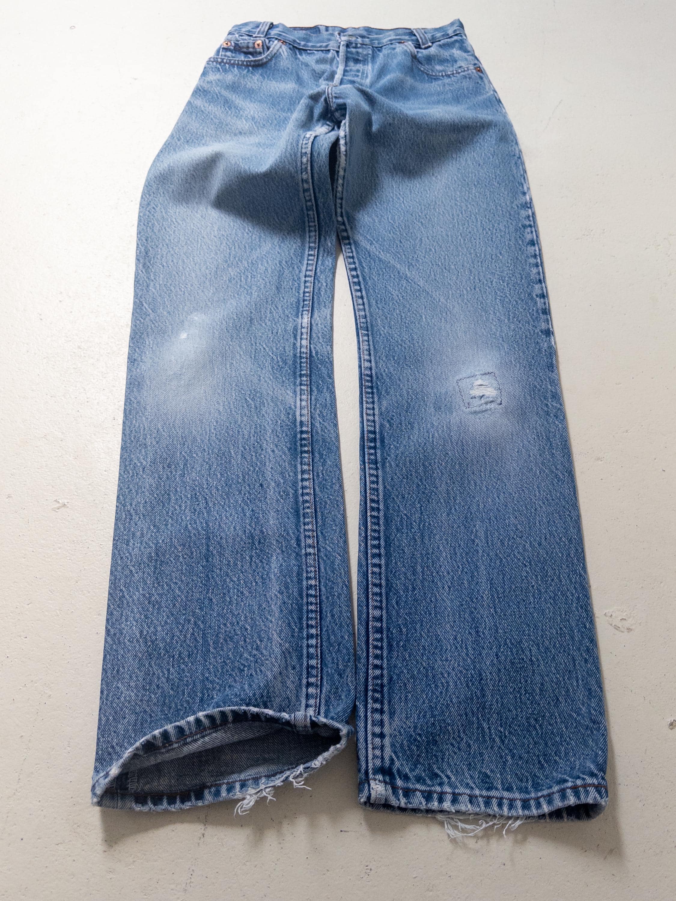 Levis 301 Jeans W23 w24 L30 80s Vintage Made in USA Button Fly Faded Mid Blue Denim 1980