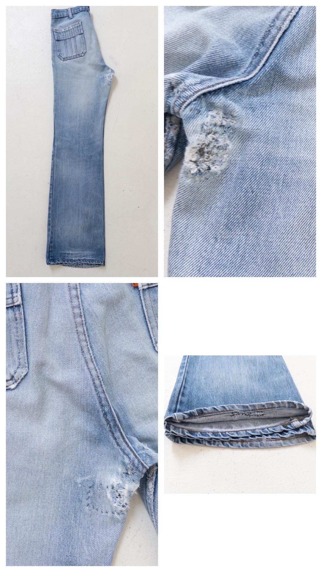 Levis Jeans W28 W29 L35 Orange Tab 70s Vintage Made in Belgium Fade Light Blue Distressed Denim 1978
