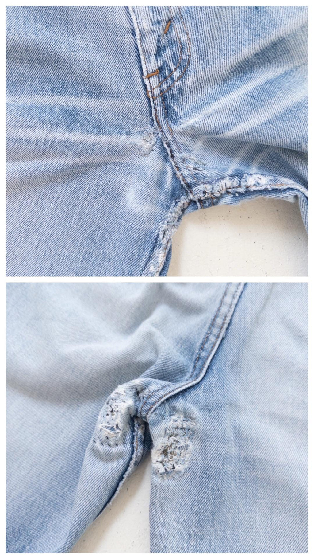 Levis Jeans W28 W29 L35 Orange Tab 70s Vintage Made in Belgium Fade Light Blue Distressed Denim 1978