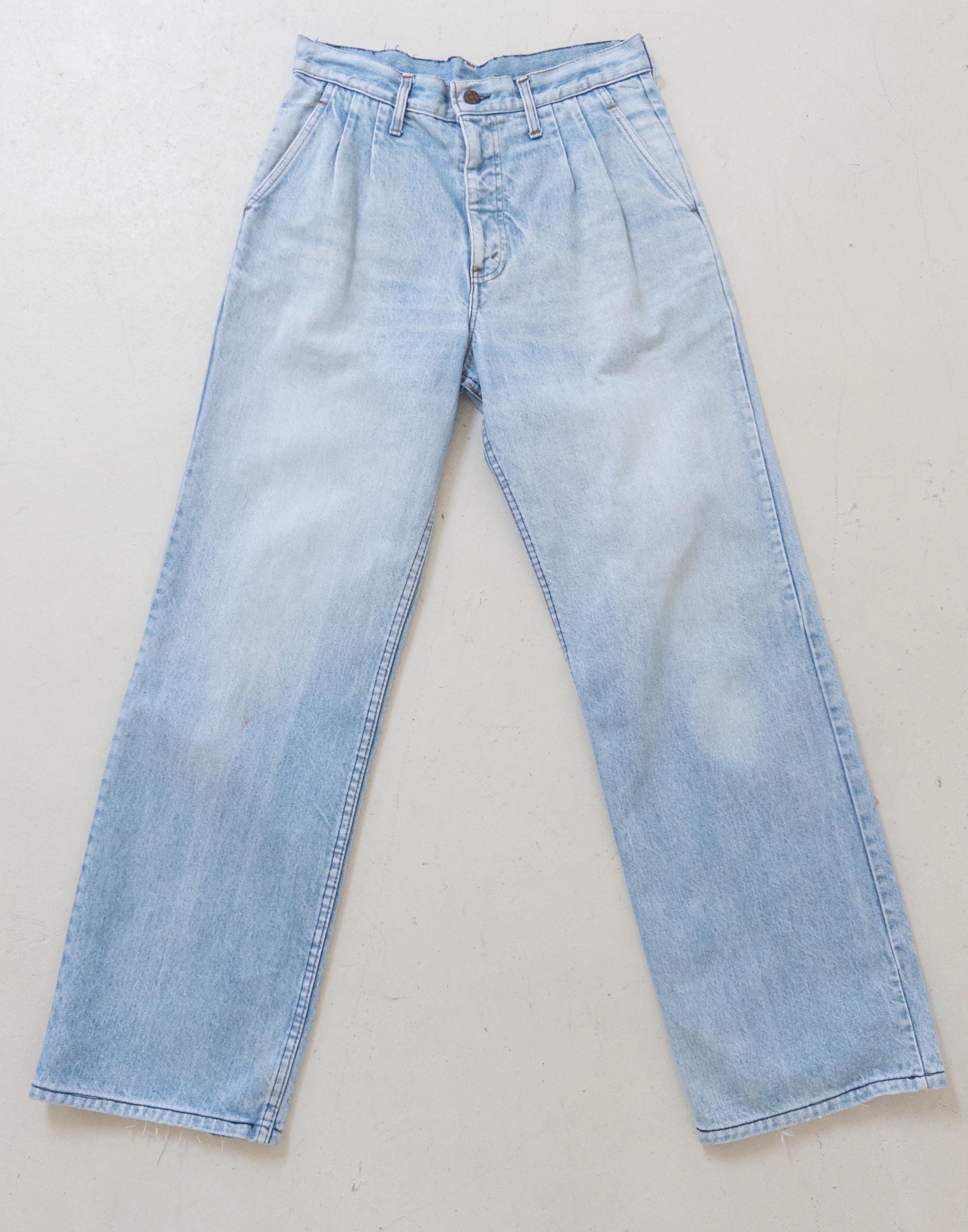 Levis Jeans W28 W29 L33 Orange Tab Pleated Wide Leg Made in USA Faded Light Blue High Waist Denim Slacks