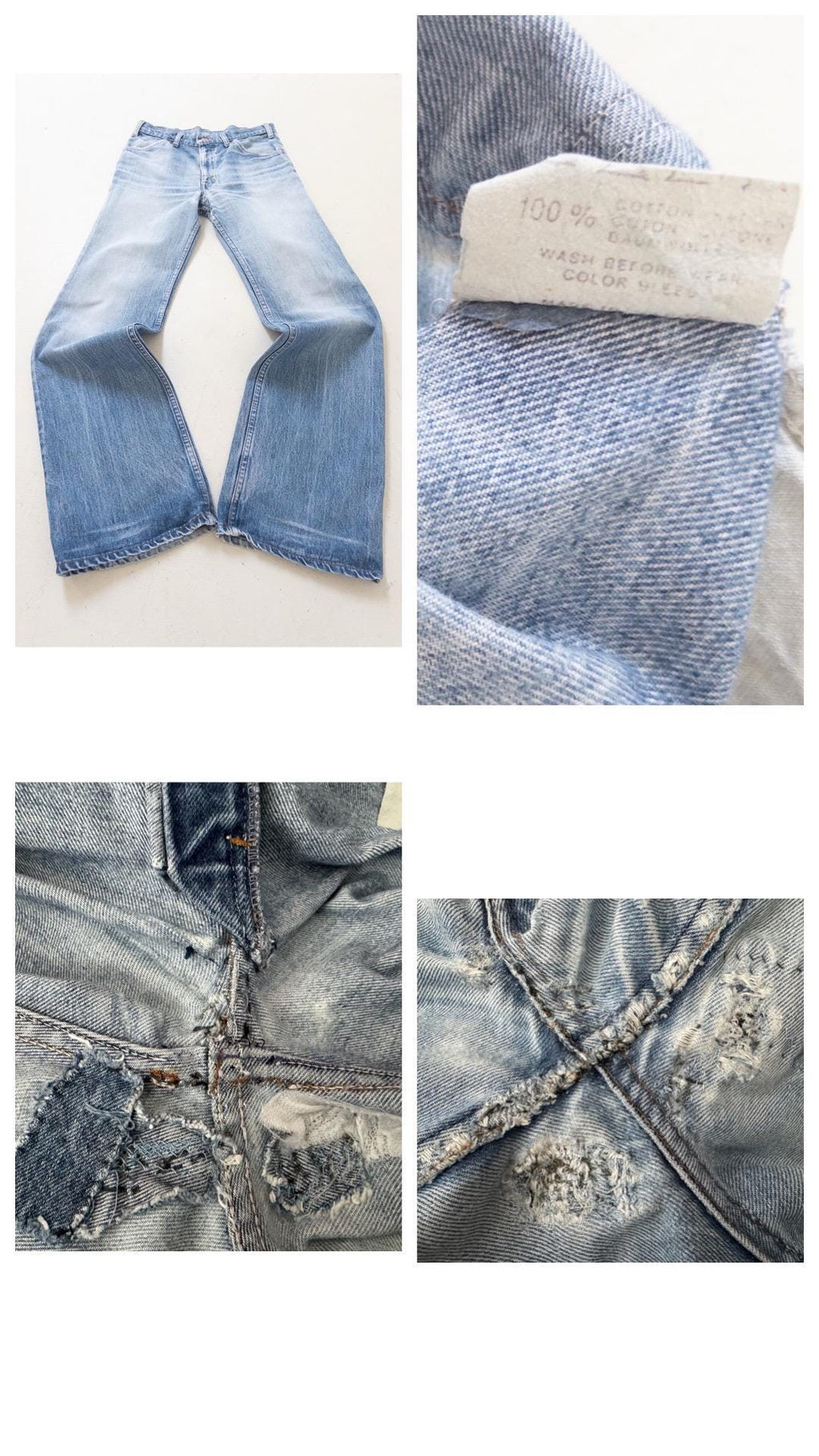 Levis Jeans W28 W29 L35 Orange Tab 70s Vintage Made in Belgium Fade Light Blue Distressed Denim 1978