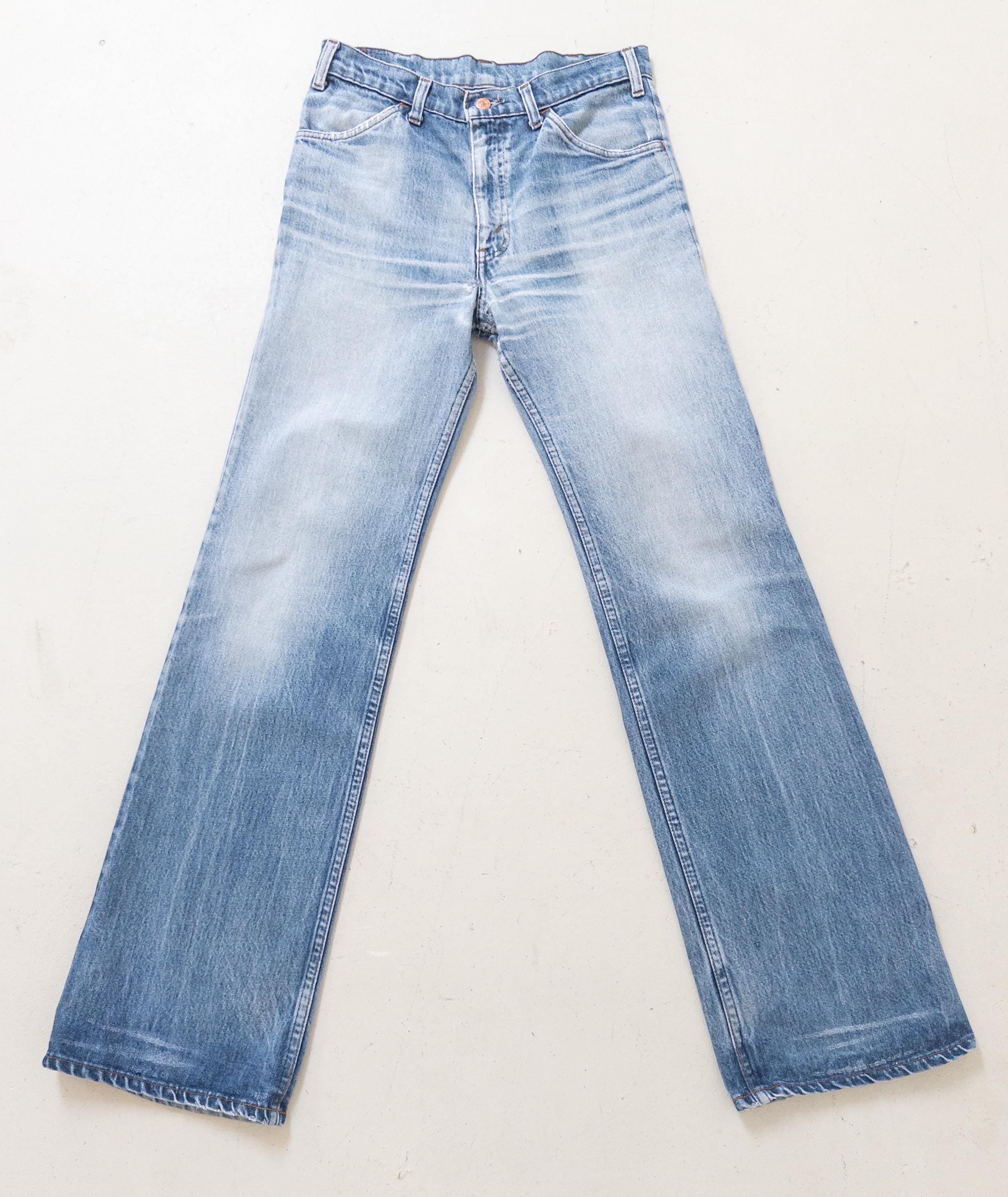 Levis Jeans W28 W29 L35 Orange Tab 70s Vintage Made in Belgium Fade Light Blue Distressed Denim 1978