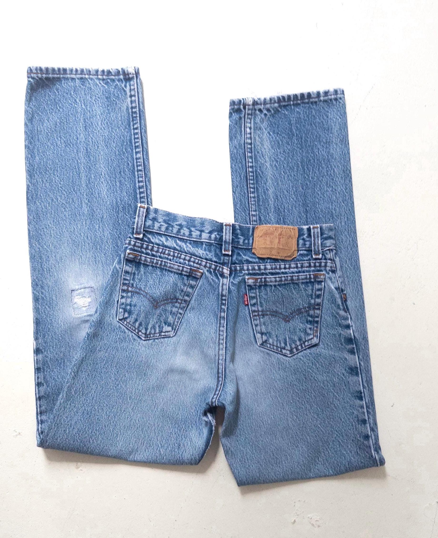 Levis 301 Jeans W23 w24 L30 80s Vintage Made in USA Button Fly Faded Mid Blue Denim 1980