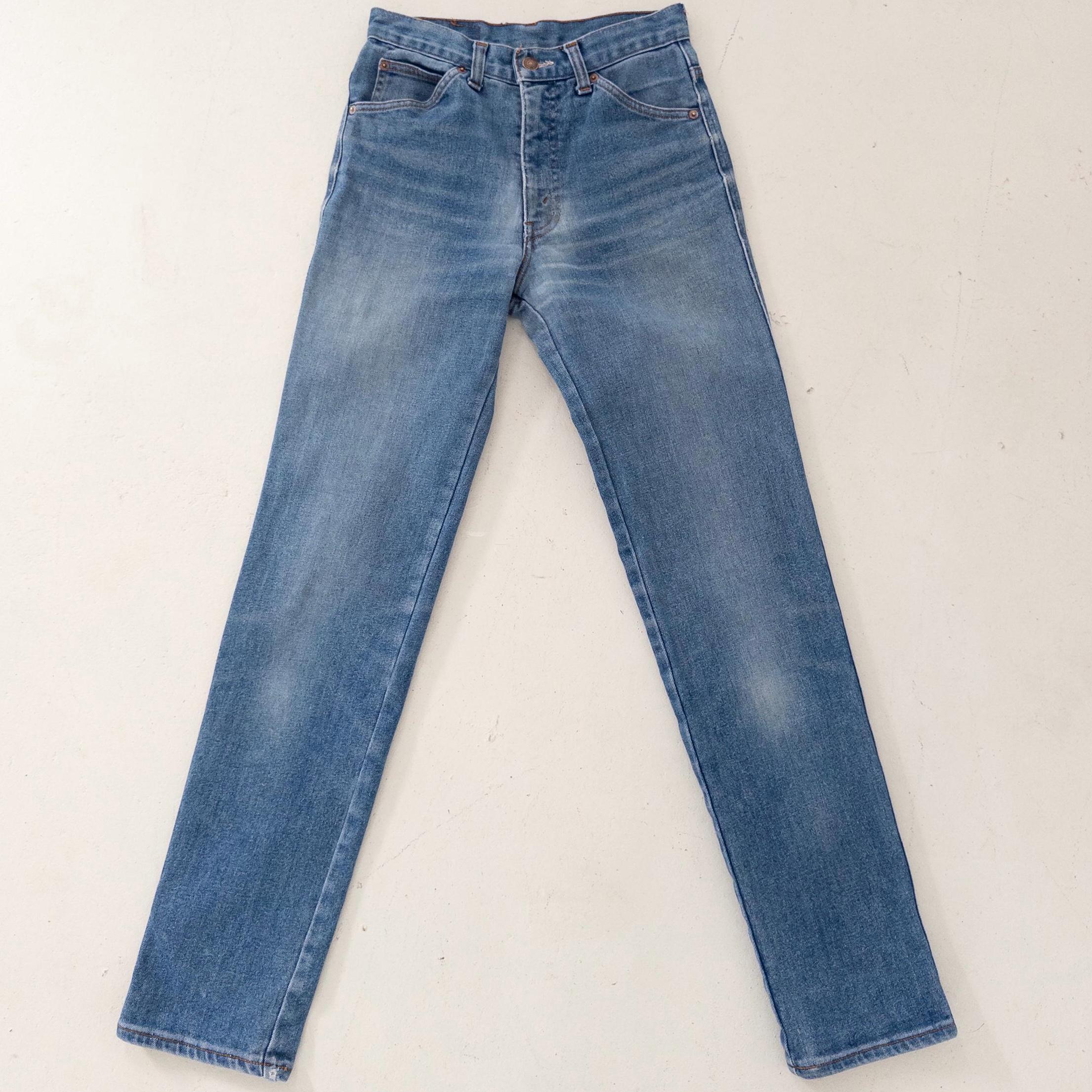 Levis Jeans W26 L34 Faded Mid Blue Skinny Stretch Denim Blue Tab 80s Vintage Made in Belgium