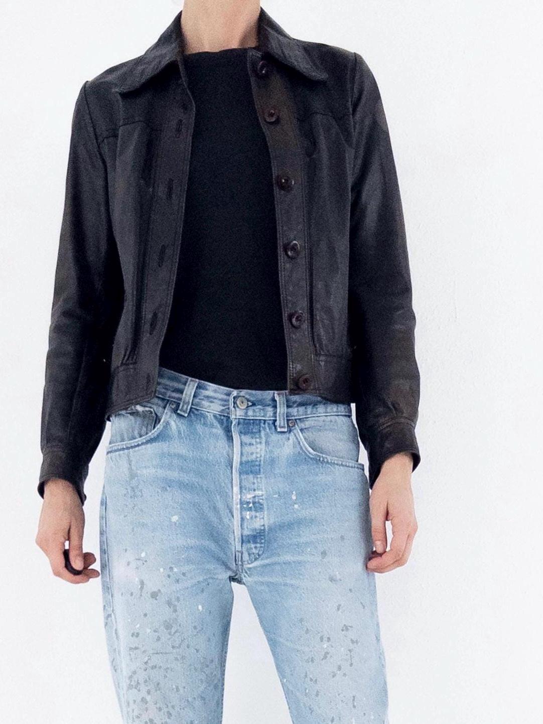 Gr. S Lederjacke 70s Vintage Made in Finland