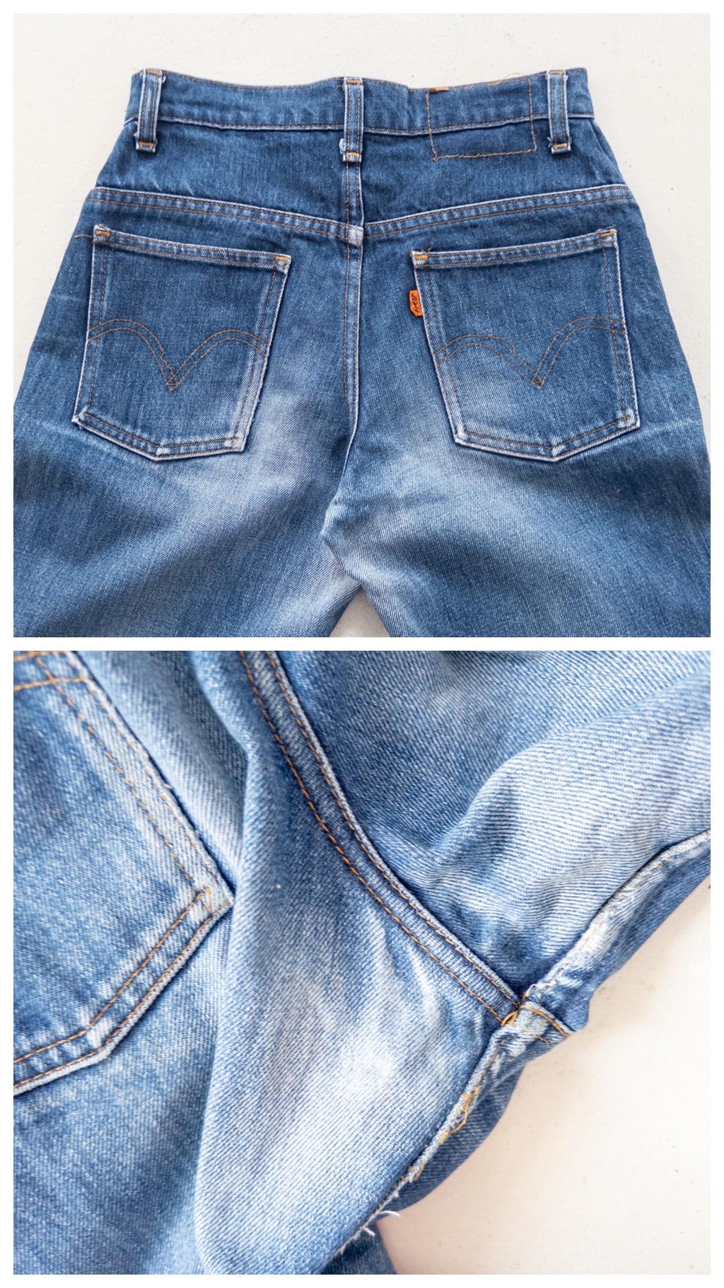 Levis Jeans Vintage 1978 622 Bell Bottoms Orange Tab Extra Wide Flare Denim W25 L35 Faded Dark Wash Distressed