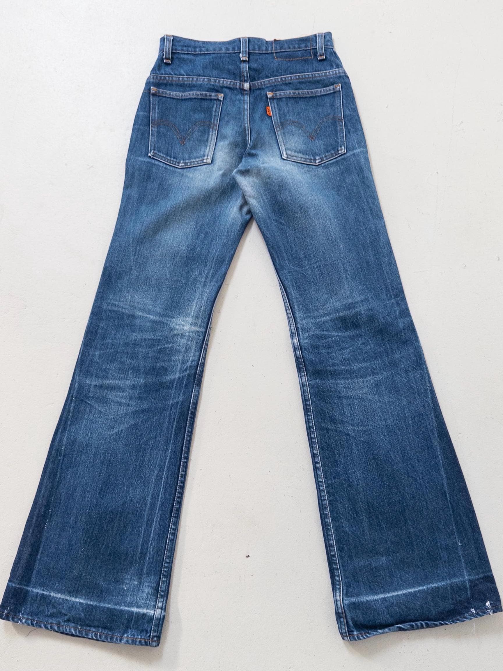Levis Jeans Vintage 1978 622 Bell Bottoms Orange Tab Extra Wide Flare Denim W25 L35 Faded Dark Wash Distressed