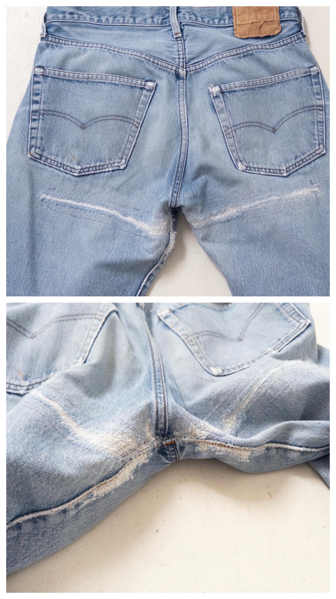 Levis 501 Selvedge Redline Jeans 80s Vintage Made in USA W32 W33 L36 Faded Mid Light Blue Denim Patchwork Distressed