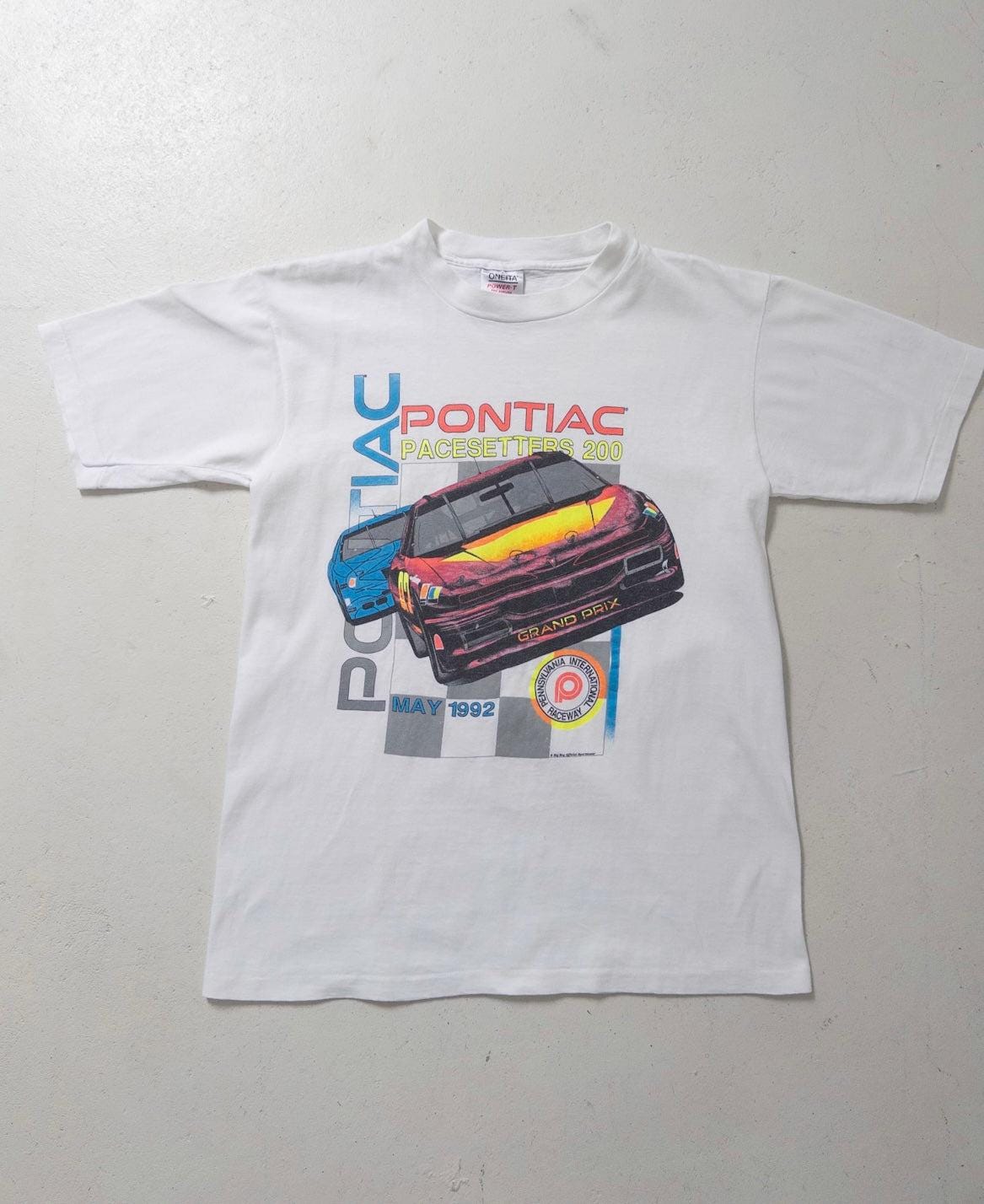 Size M - L Oneita Power-T Nascar Pontiac Pacesetters 200 Single Stitch T-Shirt 90S Vintage Made In Usa