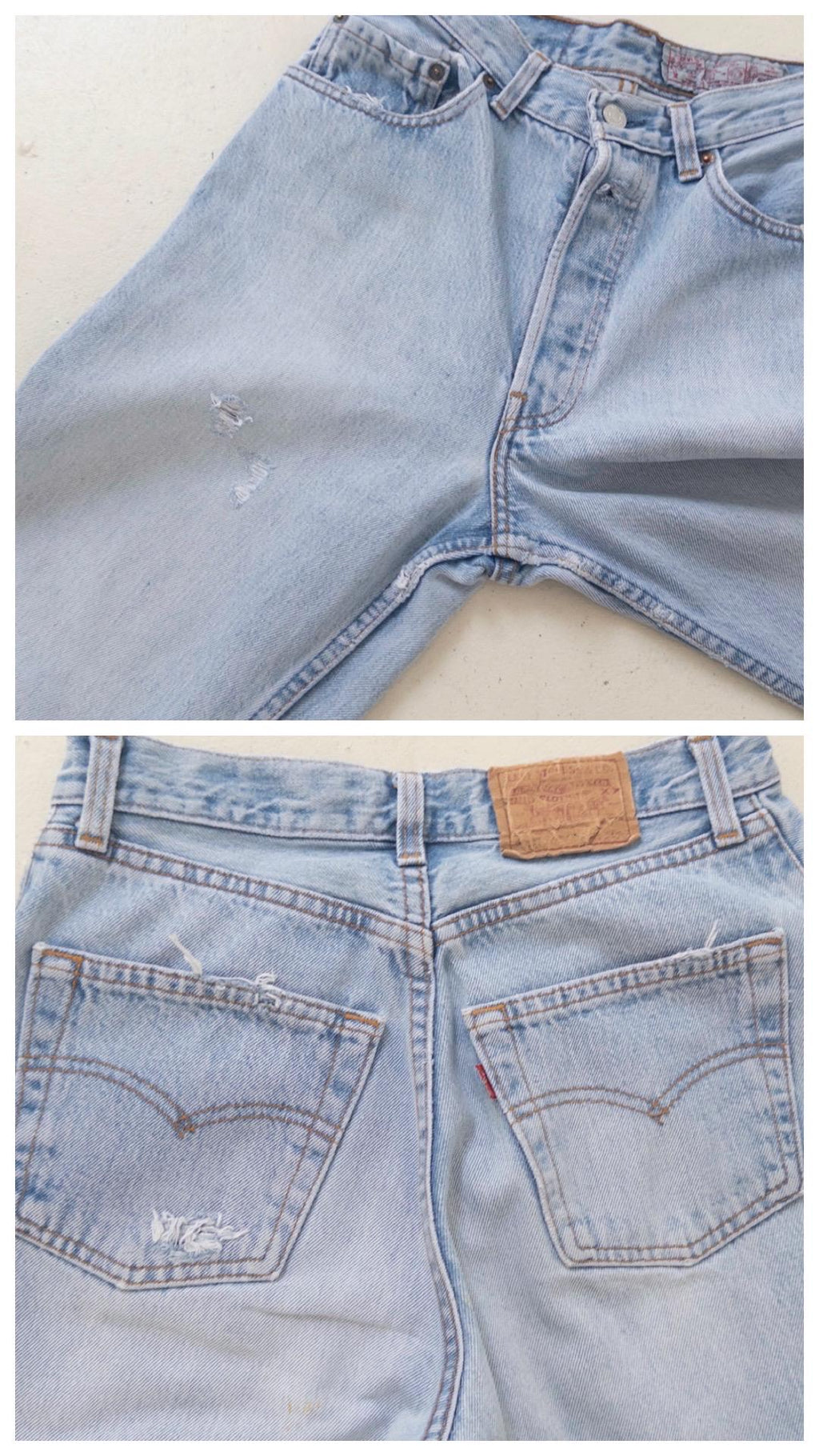 Vintage Levis 901 Jeans Damen W25 W26 | Light Blue Distressed Denim | 90s High Waist | Made in USA | Ripped & Frayed