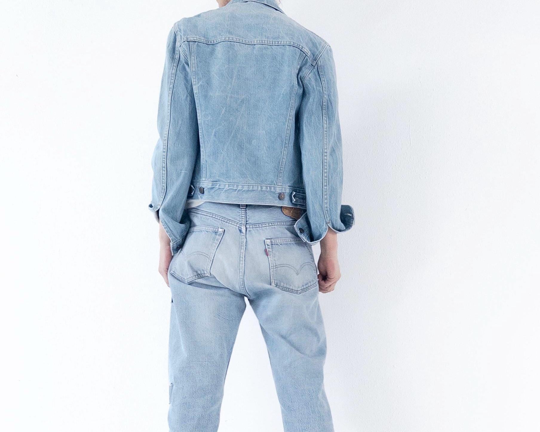 Vintage Levis Orange Tab Jeansjacke 70s 80s | Faded Blue Trucker Jacket Gr S | No Hand Pockets