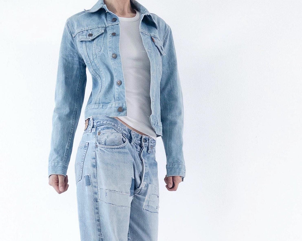 Vintage Levis Orange Tab Jeansjacke 70s 80s | Faded Blue Trucker Jacket Gr S | No Hand Pockets