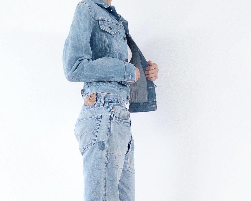 Vintage Levis Orange Tab Jeansjacke 70s 80s | Faded Blue Trucker Jacket Gr S | No Hand Pockets