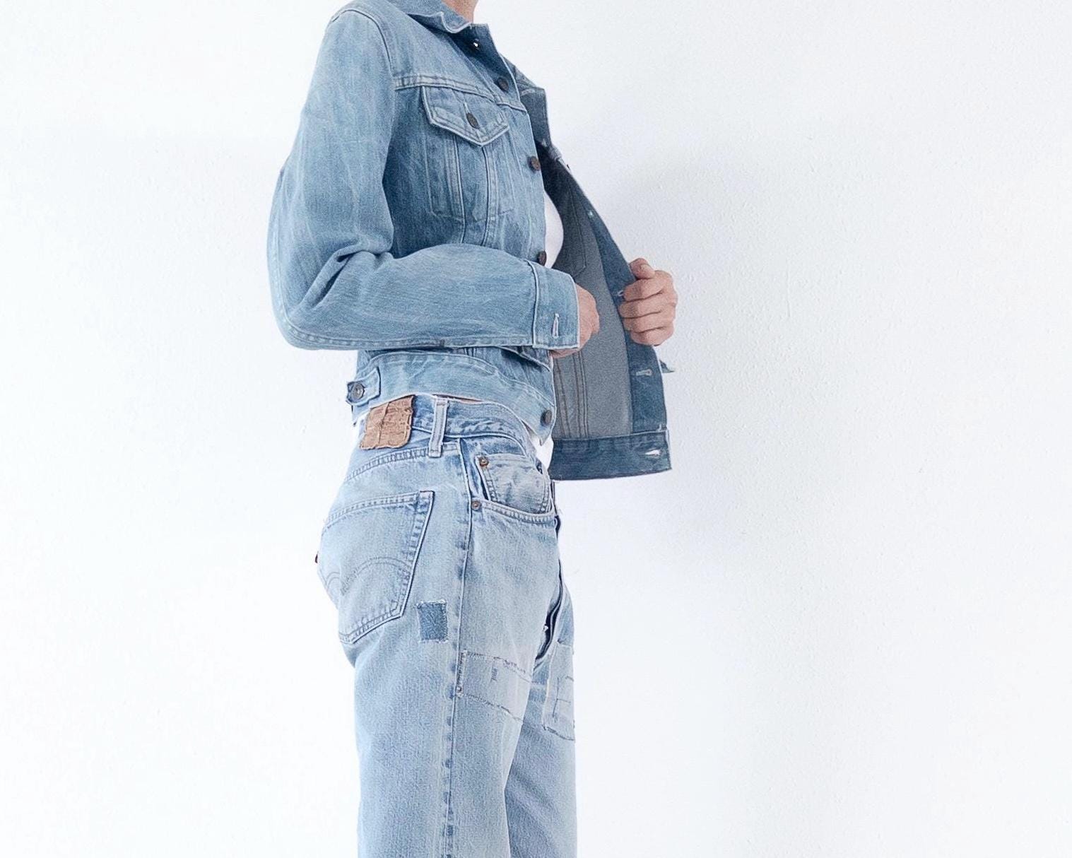Vintage Levis Orange Tab Jeansjacke 70s 80s | Faded Blue Trucker Jacket Gr S | No Hand Pockets