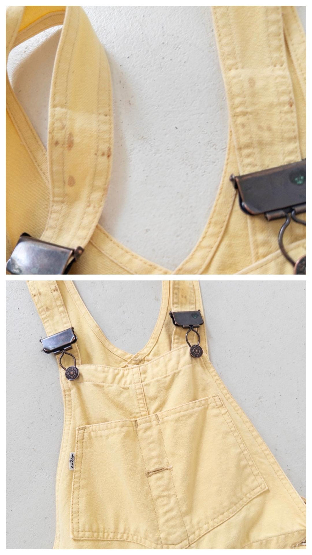 Vintage Levis Latzhose 1979 Made in UK XS W25 | Carpenter Dungarees | White Tab Overall Workwear | 70s Yellow Denim