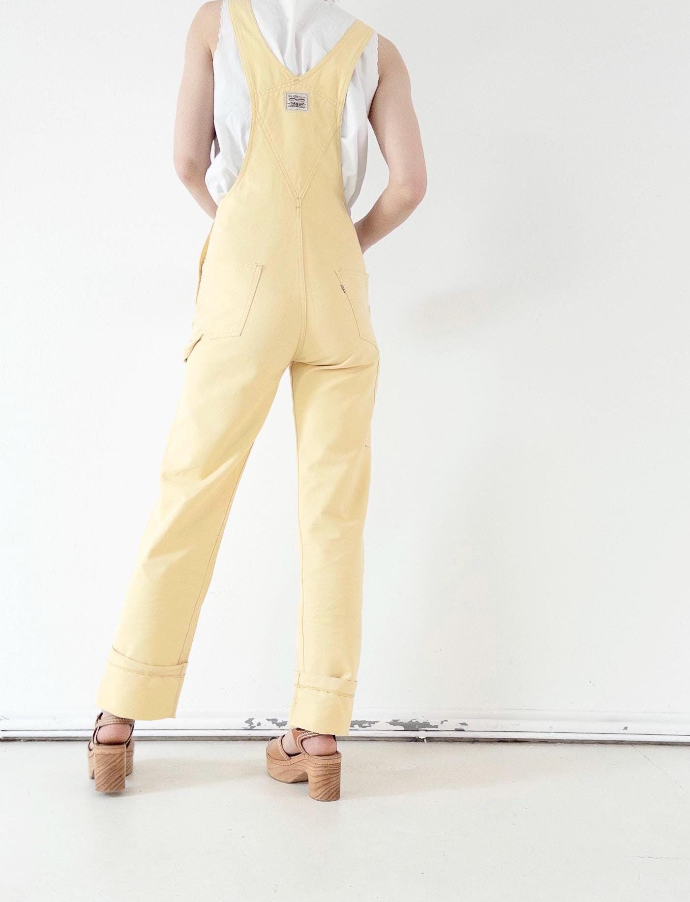 Vintage Levis Latzhose 1979 Made in UK XS W25 | Carpenter Dungarees | White Tab Overall Workwear | 70s Yellow Denim