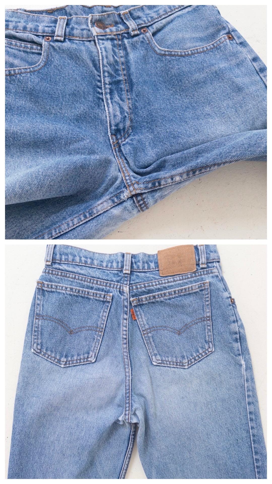Vintage Levis 416 Jeans Damen W26 | 80s High Waist Denim | Made in Belgium | Orange Tab | Straight Leg | Light Distressed