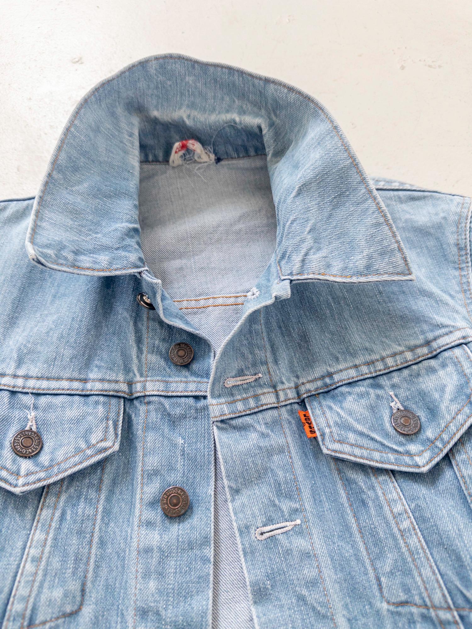 Vintage Levis Orange Tab Jeansjacke 70s 80s | Faded Blue Trucker Jacket Gr S | No Hand Pockets