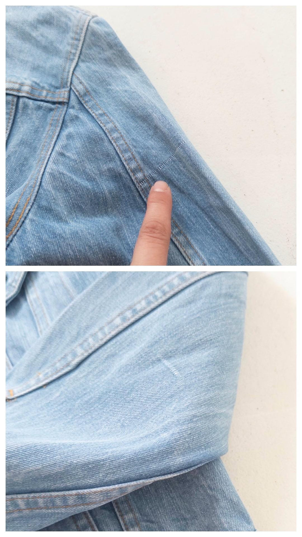 Vintage Levis Orange Tab Jeansjacke 70s 80s | Faded Blue Trucker Jacket Gr S | No Hand Pockets