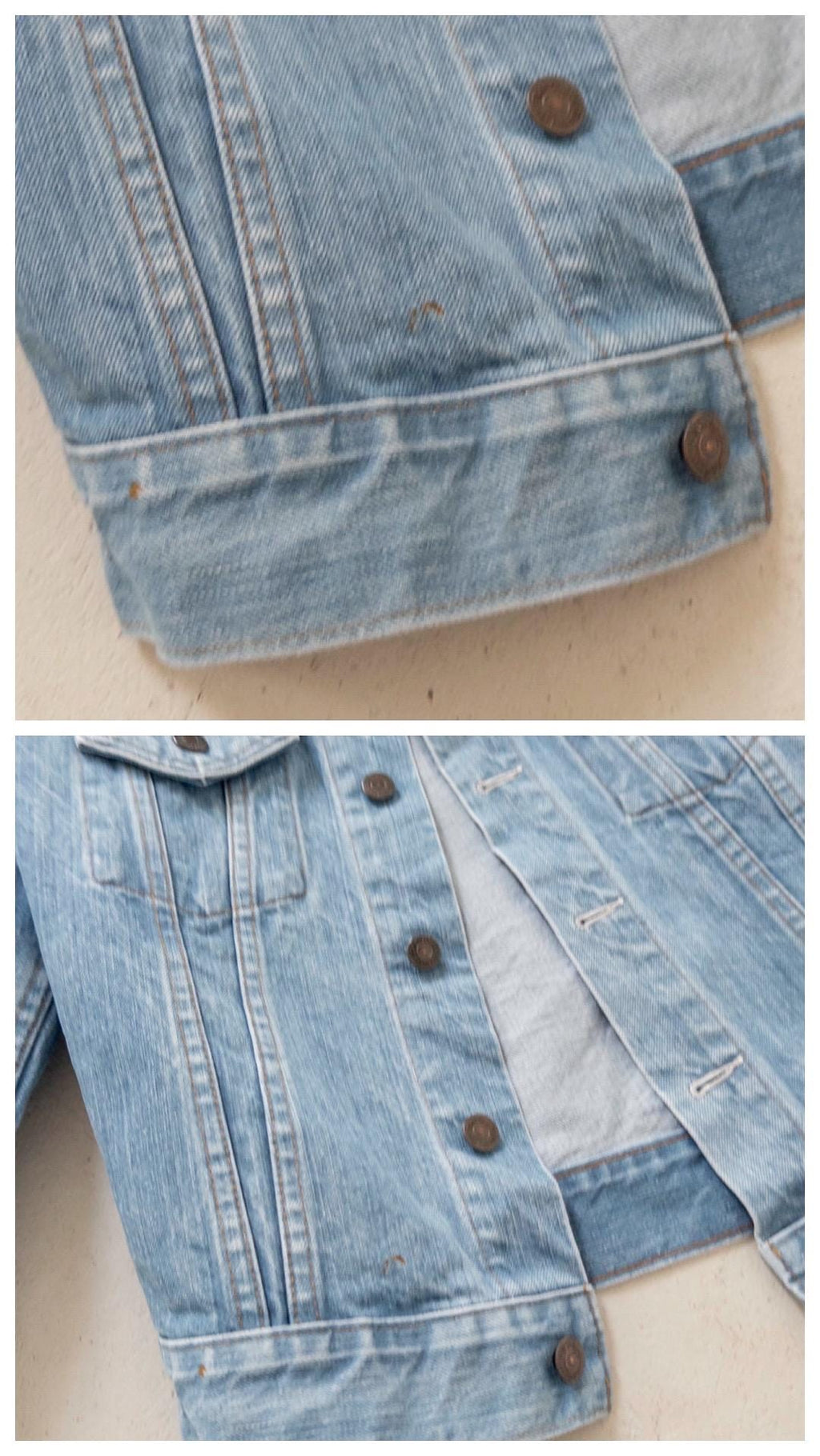 Vintage Levis Orange Tab Jeansjacke 70s 80s | Faded Blue Trucker Jacket Gr S | No Hand Pockets