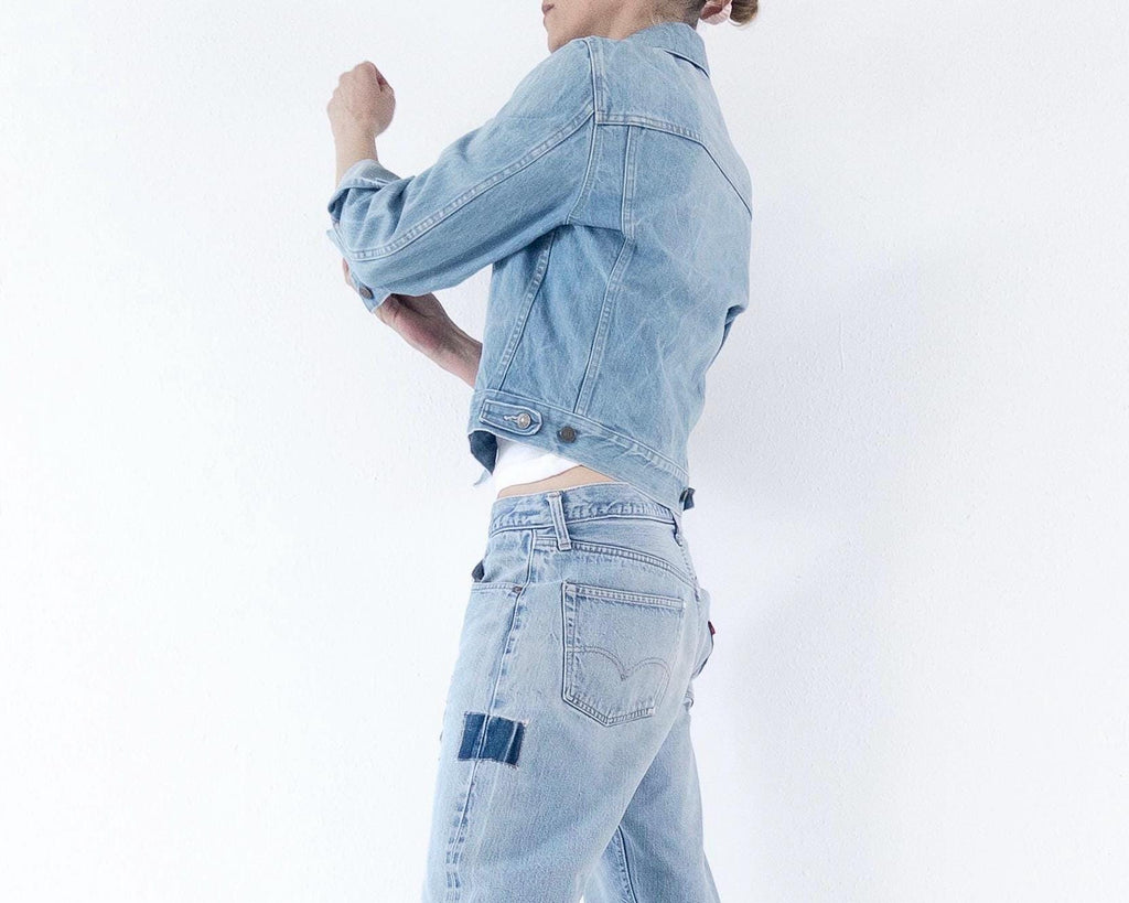 Vintage Levis Orange Tab Jeansjacke 70s 80s | Faded Blue Trucker Jacket Gr S | No Hand Pockets