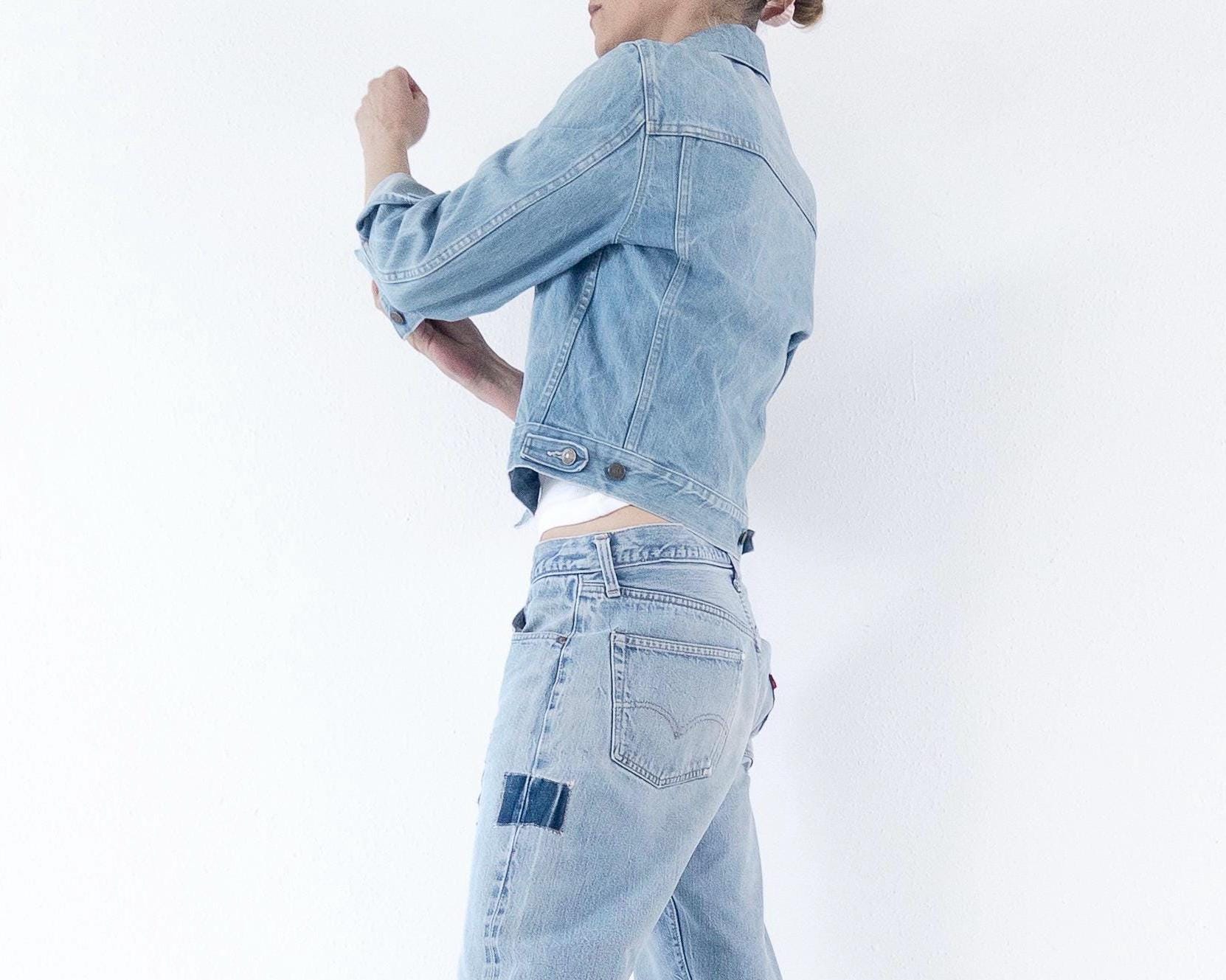 Vintage Levis Orange Tab Jeansjacke 70s 80s | Faded Blue Trucker Jacket Gr S | No Hand Pockets