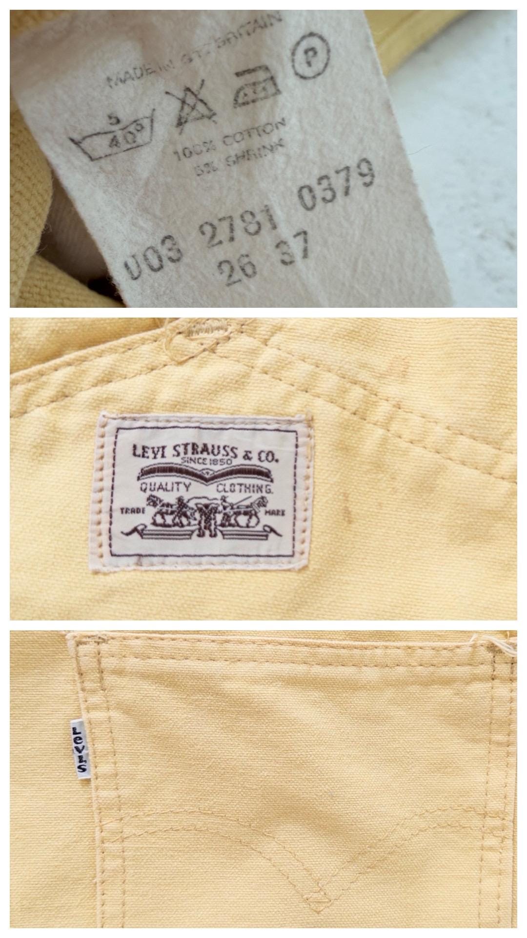 Vintage Levis Latzhose 1979 Made in UK XS W25 | Carpenter Dungarees | White Tab Overall Workwear | 70s Yellow Denim